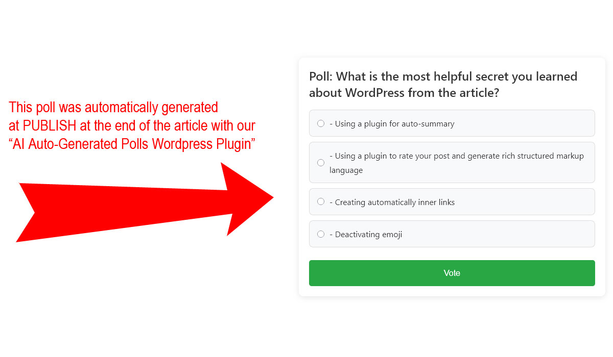 We developed "AI Auto-Generated Polls Wordpress Plugin"