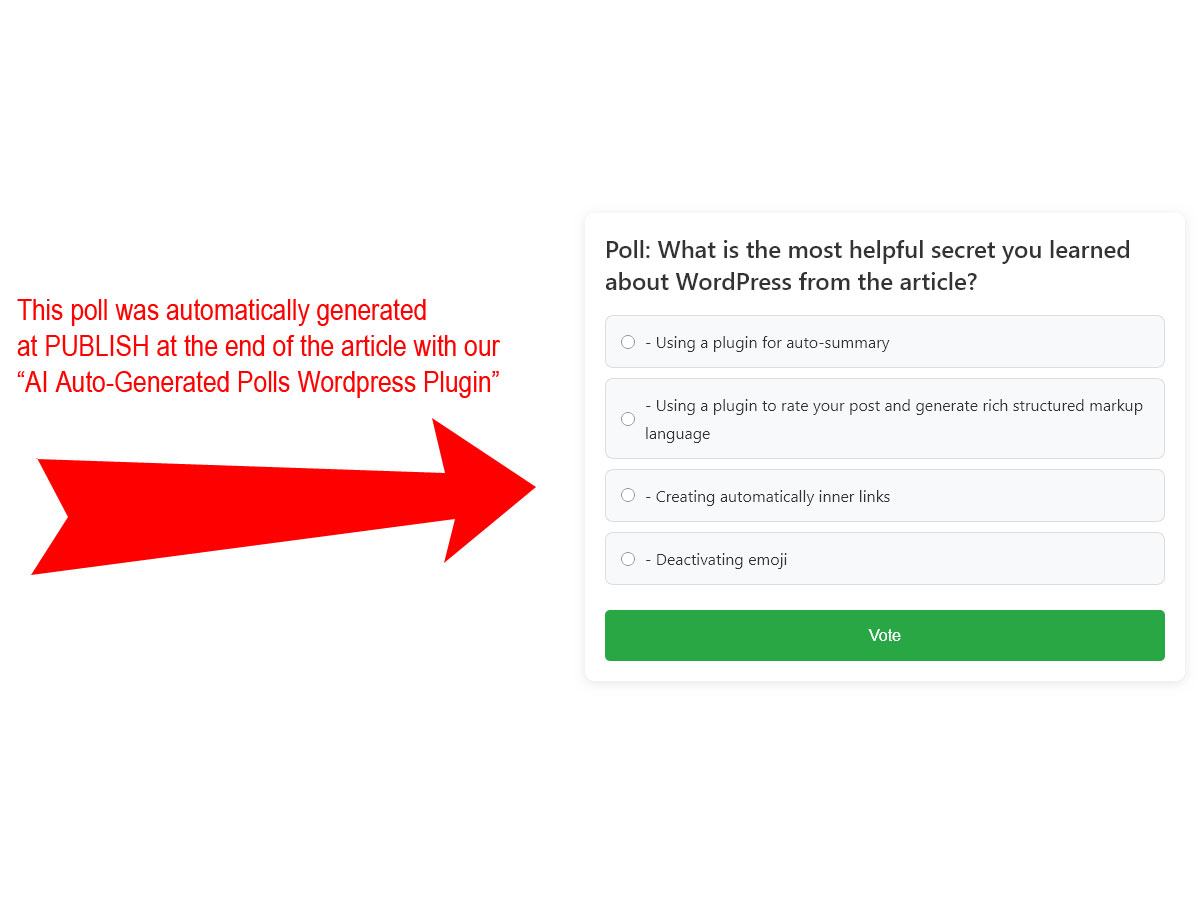 We developed "AI Auto-Generated Polls Wordpress Plugin"