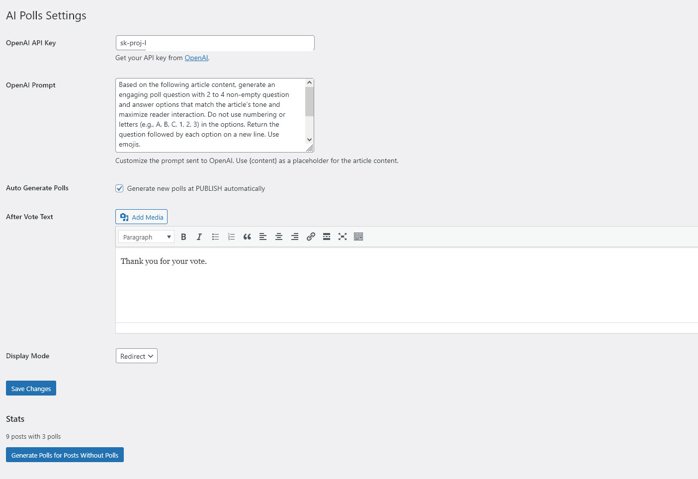 We developed "AI Auto-Generated Polls Wordpress Plugin"