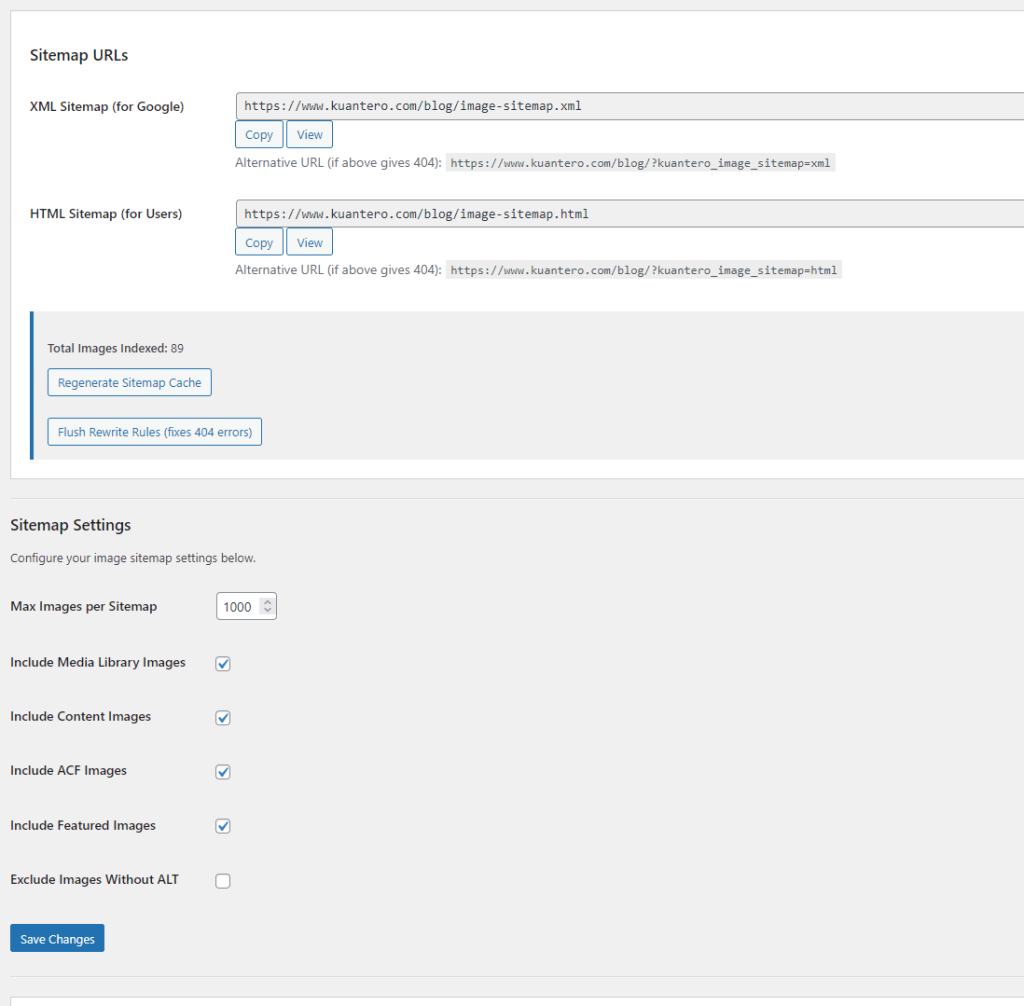 This is the backend of the Kuantero Image Sitemap WordPress Plugin, so you can see the required settings.